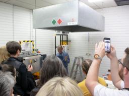 Dr Jeffrey Sarmiento demonstrating use of the printer. Photo: Yun Hu / ANU
