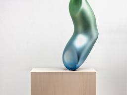 Nadège Desgenétez (ACT) - 2020 Finalist. 'Lucent',  2018 blown and sculpted glass, mirrored, carved and hand sanded plywood base, steel bracket 1590 x 600 x 300