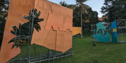 Image: Hilmi Johandi, Stagecraft: Landscaped Grounds, 2022–24. Public installation, Wessex Estate, Singapore. Photograph by Roger Nelson.