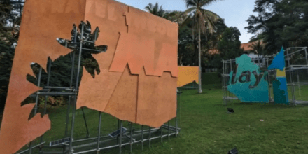 Image: Hilmi Johandi, Stagecraft: Landscaped Grounds, 2022–24. Public installation, Wessex Estate, Singapore. Photograph by Roger Nelson.