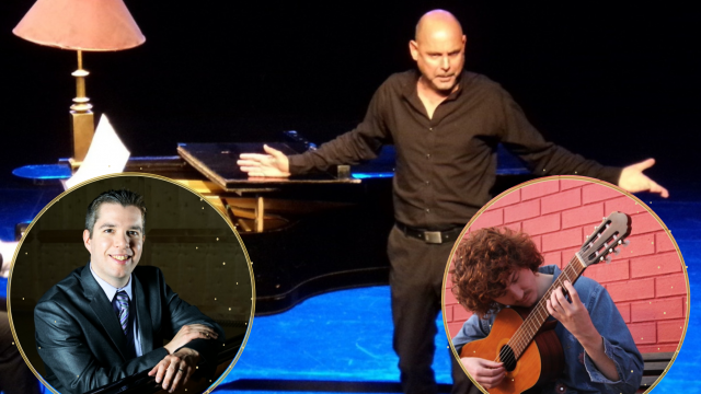Photo: Edward Neeman, Luis llaneza and ANU School of Music student Shane Campbell (from left to right).